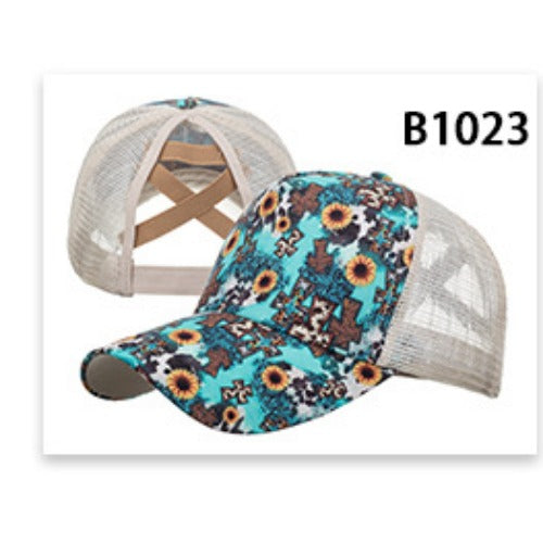 Wholesale Cotton Polyester Cross Ponytail Baseball Hats