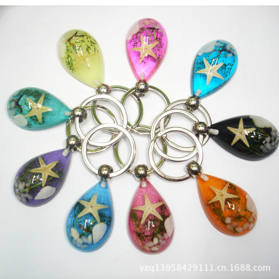 Wholesale 6pcs Starfish Conch Resin Creative Keychain
