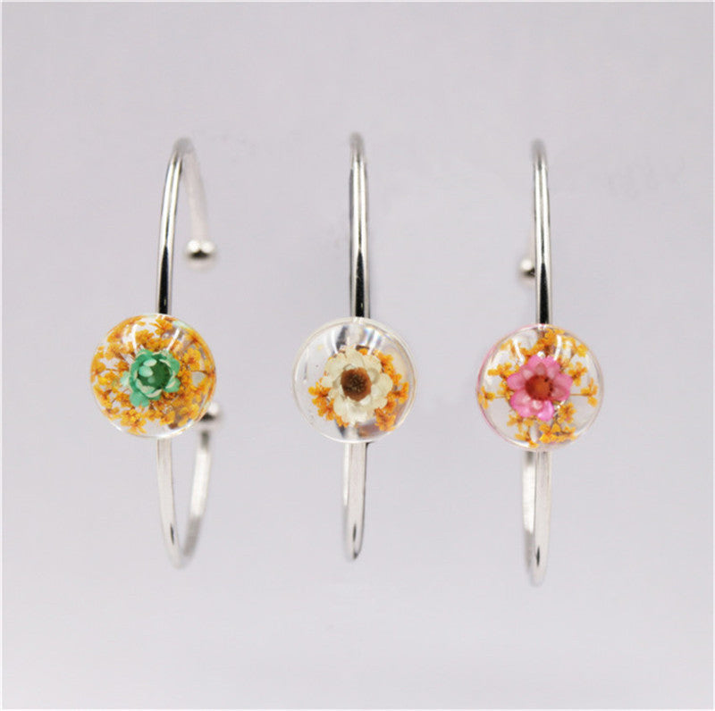 Wholesale 12pcs Dried Flower Electroplating White K Drop Glue Real Flower Bracelet