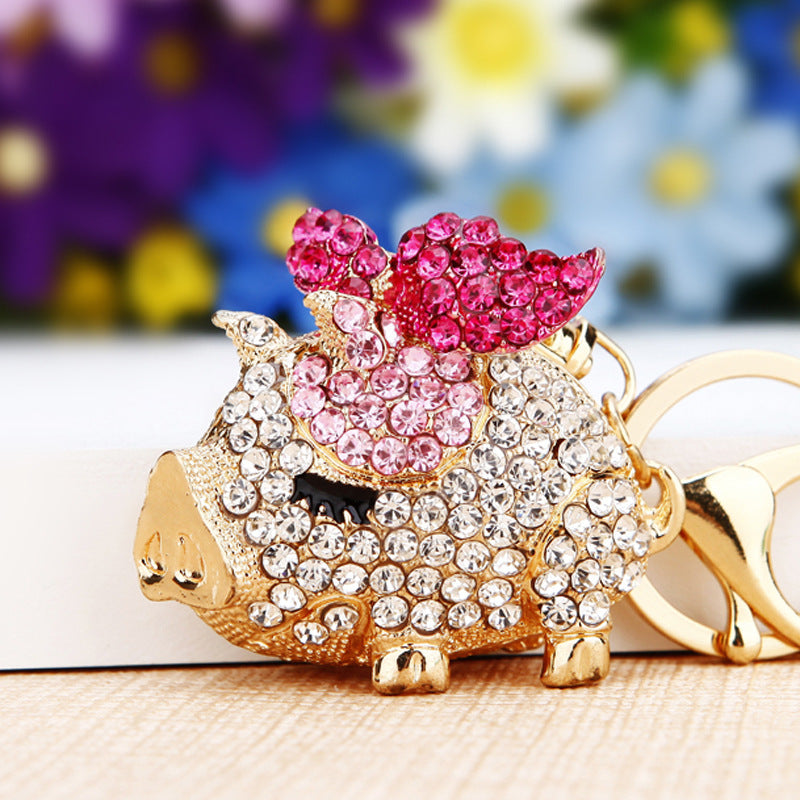 Wholesale Chic Metal Lucky Sheep Keychain Rhinestone Car Key Accessory Bag Charm Gift