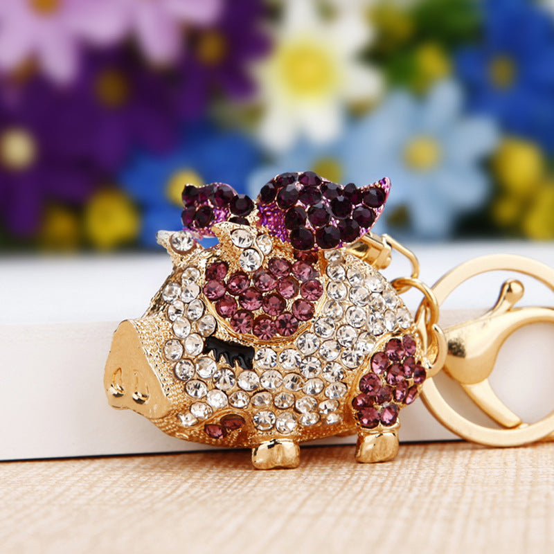 Wholesale Chic Metal Lucky Sheep Keychain Rhinestone Car Key Accessory Bag Charm Gift