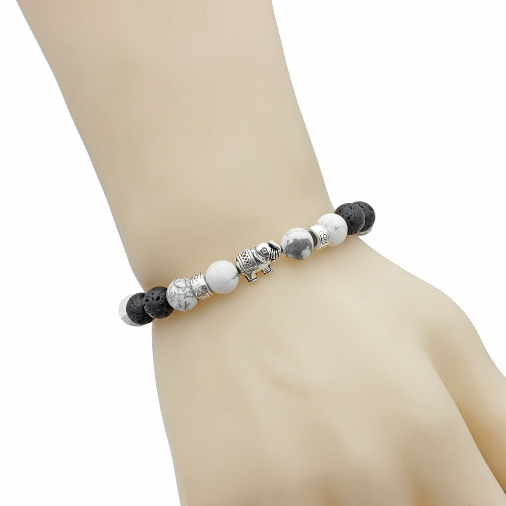 Brazalete de elefante turquesa blanco de 8 mm