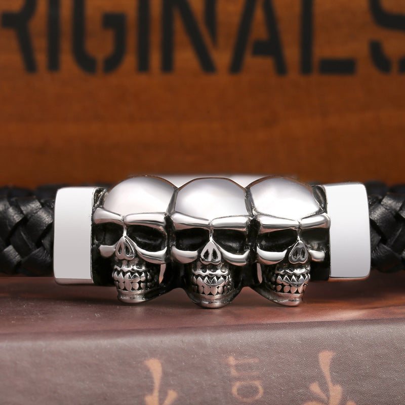 Wholesale Skull Stainless Steel Men's Leather Bracelets