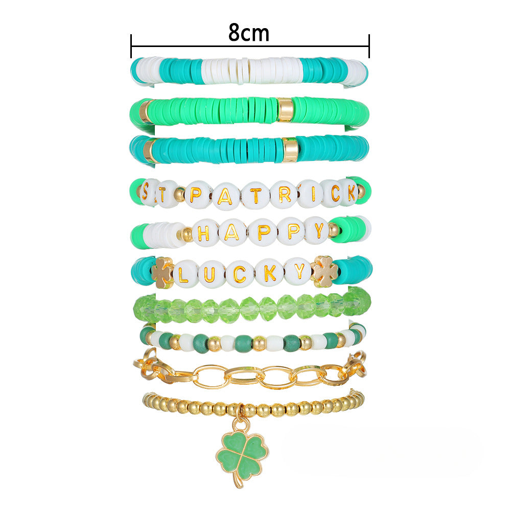 Wholesale 50PCS  St. Patrick's Day Shamrock Pendant Polymer Clay Resin Bracelet Set