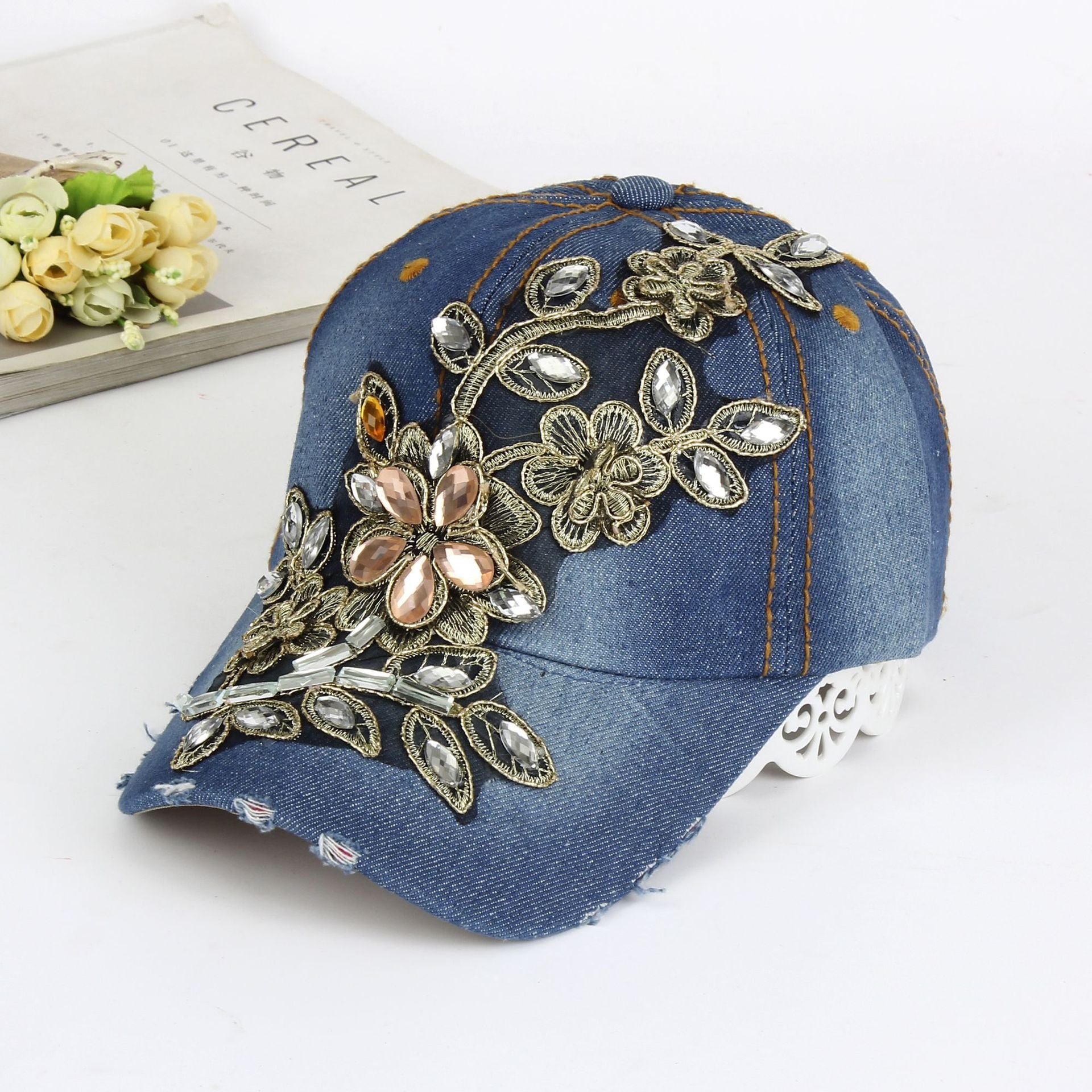 Wholesale Hot Diamond Rose Flower Sun Visor Sports Hip-Hop Baseball Cap