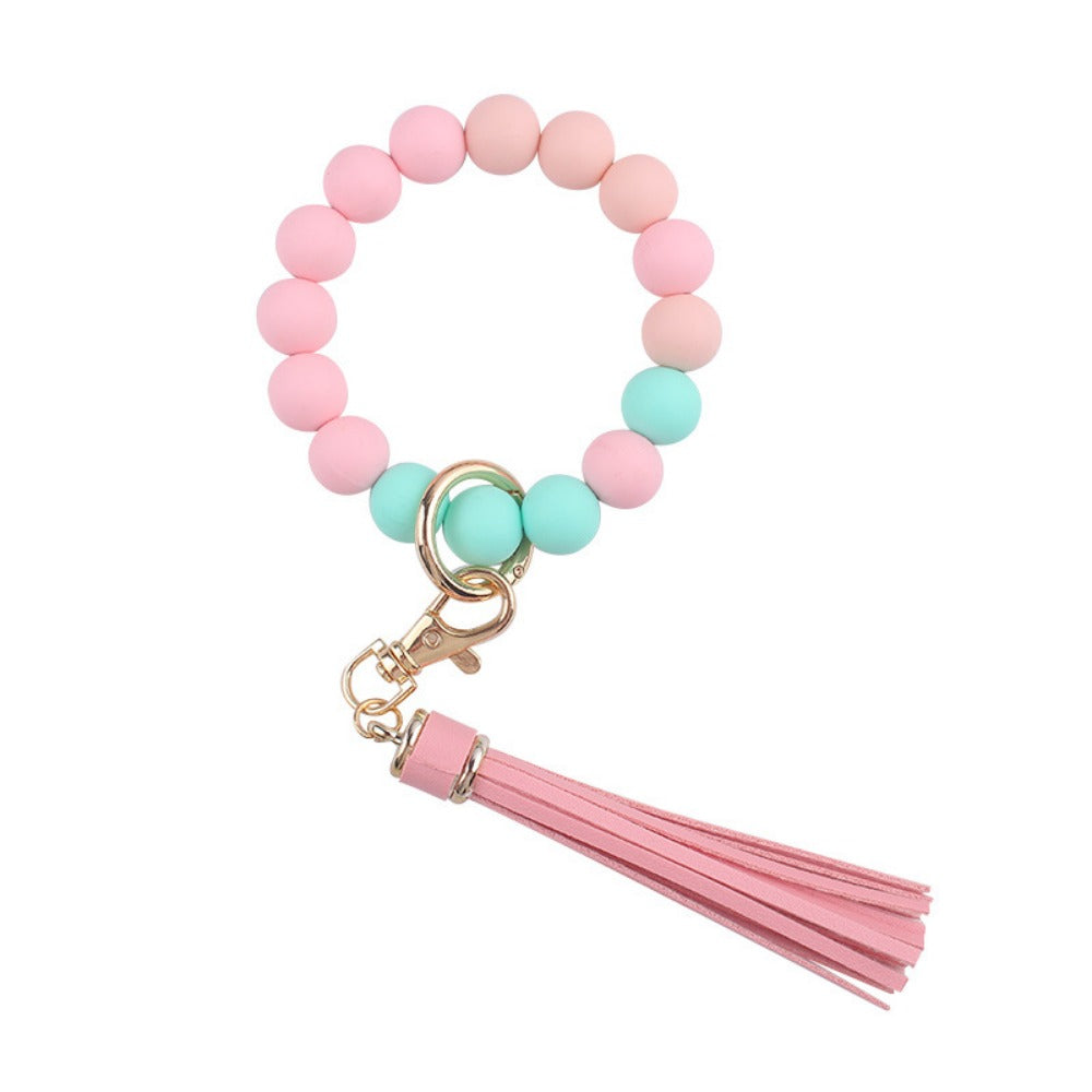 Wholesale Cartoon Solid Color Silicone Beaded Wrist Keychain