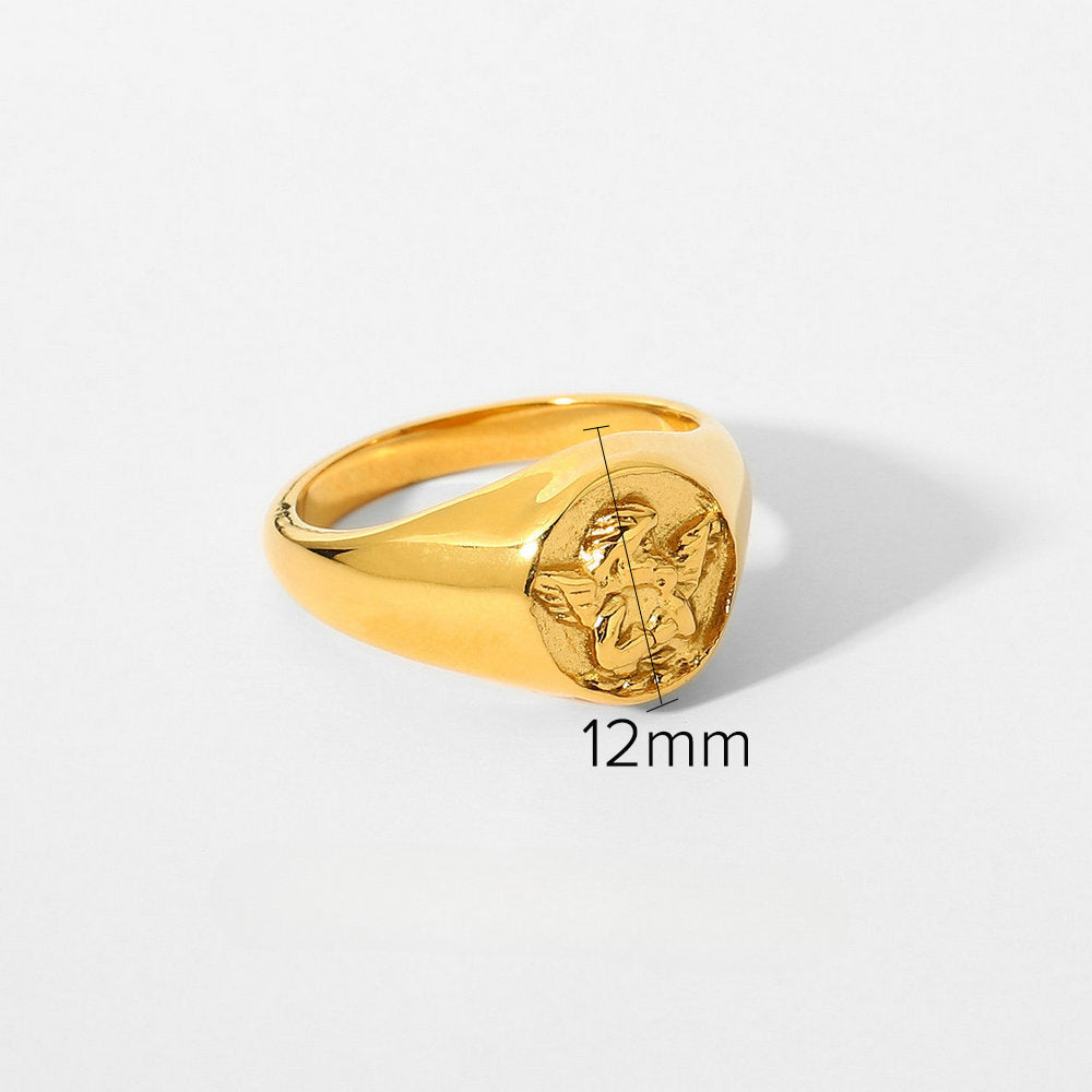 Wholesale Stainless Steel 18k Gold Plated Round Angel Ring