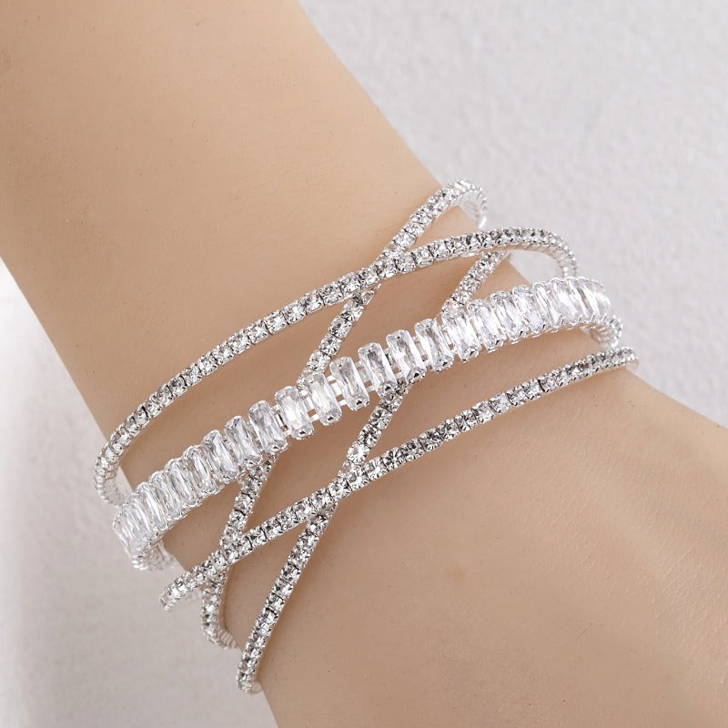 Wholesale Fashion 5-row Cross Rhinestone Zircon Open Bracelets
