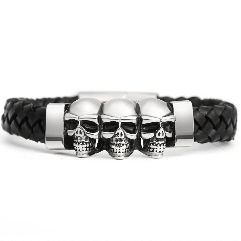 Wholesale Skull Stainless Steel Men's Leather Bracelets