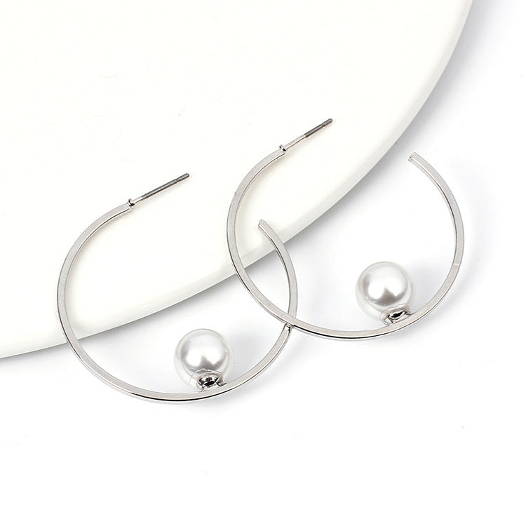 Wholesale C-type Open Pearl Alloy Earrings