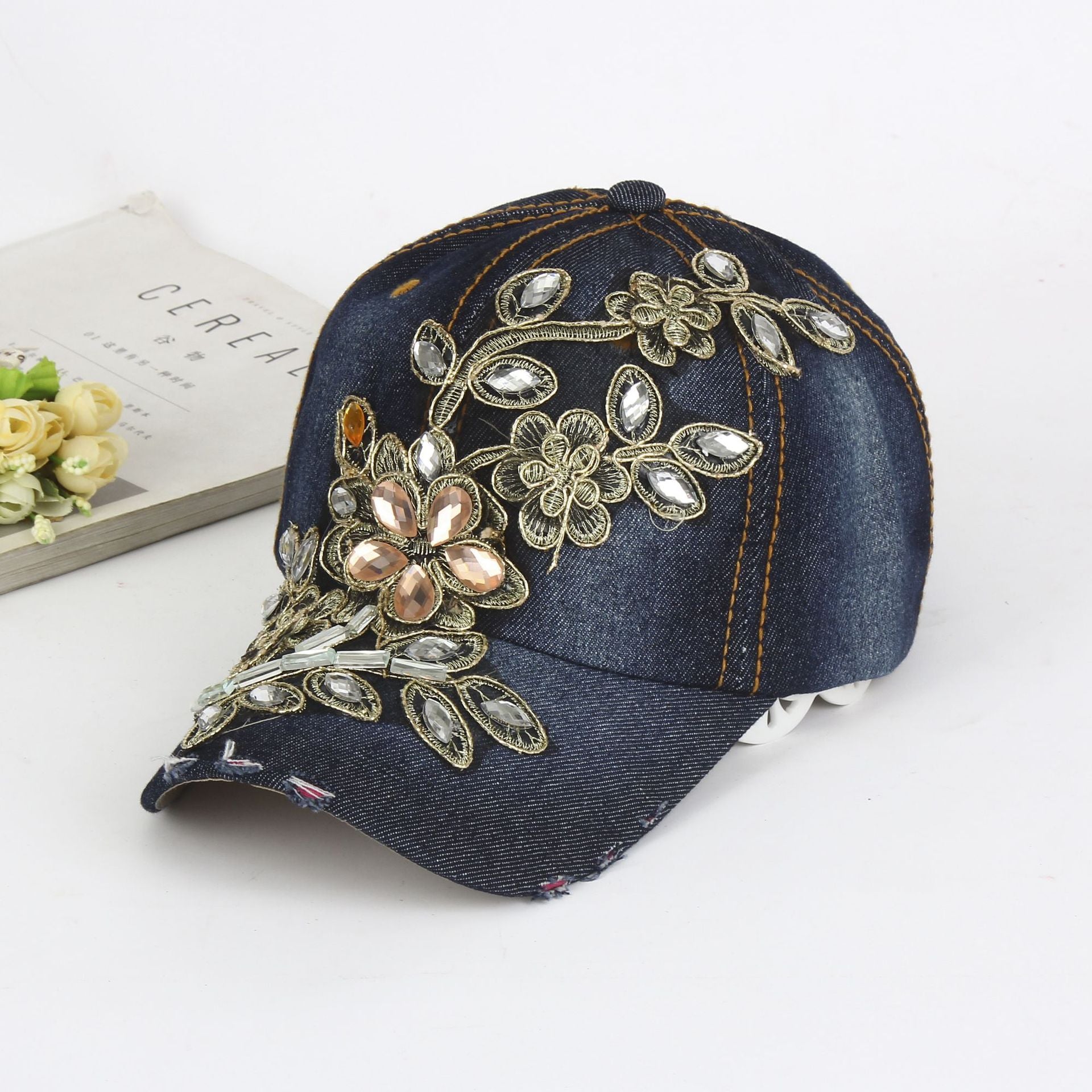 Wholesale Hot Diamond Rose Flower Sun Visor Sports Hip-Hop Baseball Cap