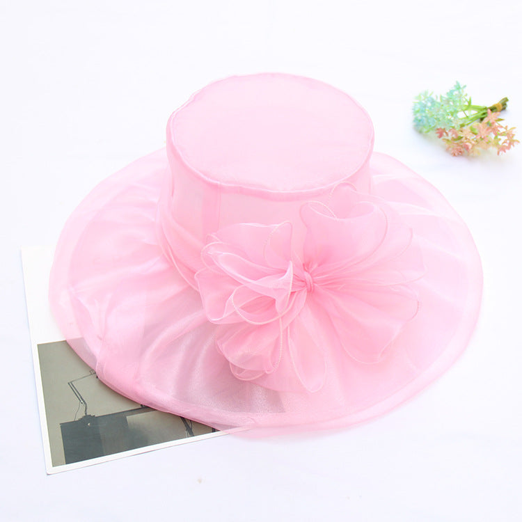 Wholesale Summer Flower Gauze Hat Retro Elegant Double Organza Sun Hat Foldable Sun Hat