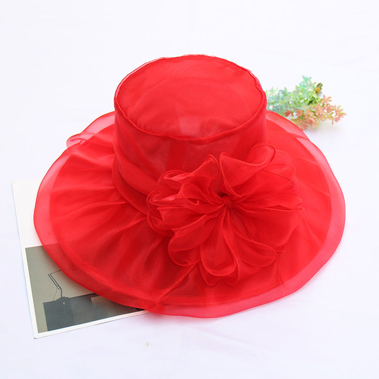 Wholesale Summer Flower Gauze Hat Retro Elegant Double Organza Sun Hat Foldable Sun Hat