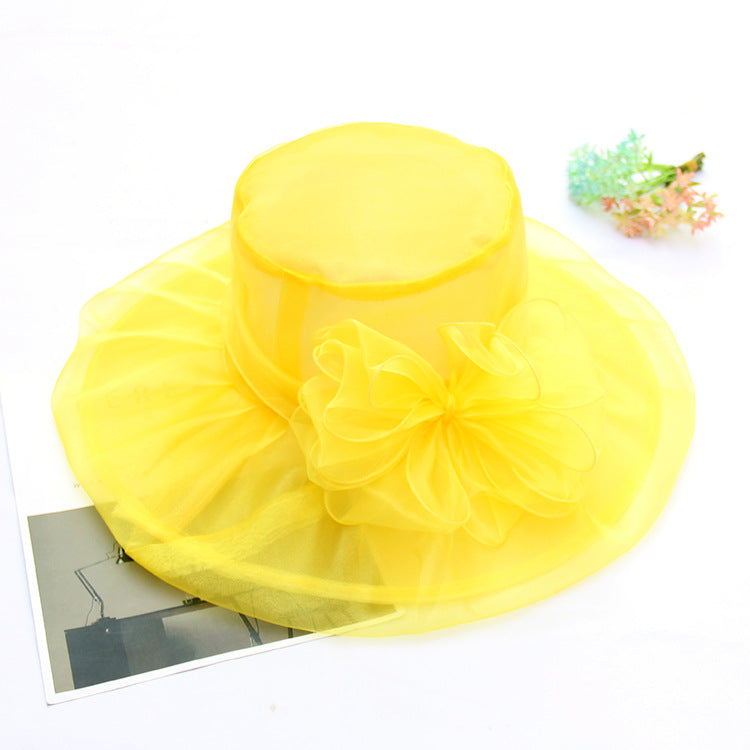 Wholesale Summer Flower Gauze Hat Retro Elegant Double Organza Sun Hat Foldable Sun Hat