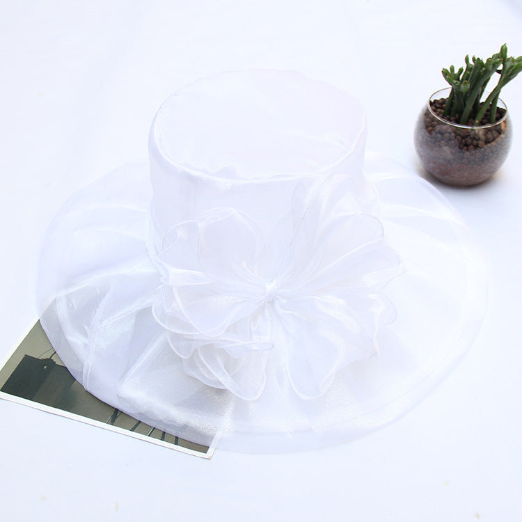 Wholesale Summer Flower Gauze Hat Retro Elegant Double Organza Sun Hat Foldable Sun Hat