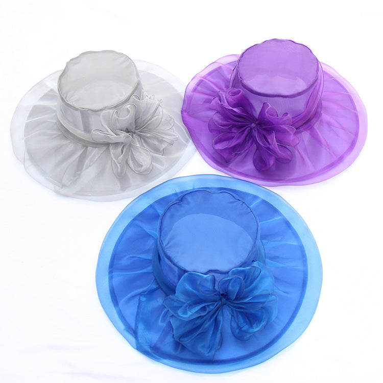 Wholesale Summer Flower Gauze Hat Retro Elegant Double Organza Sun Hat Foldable Sun Hat