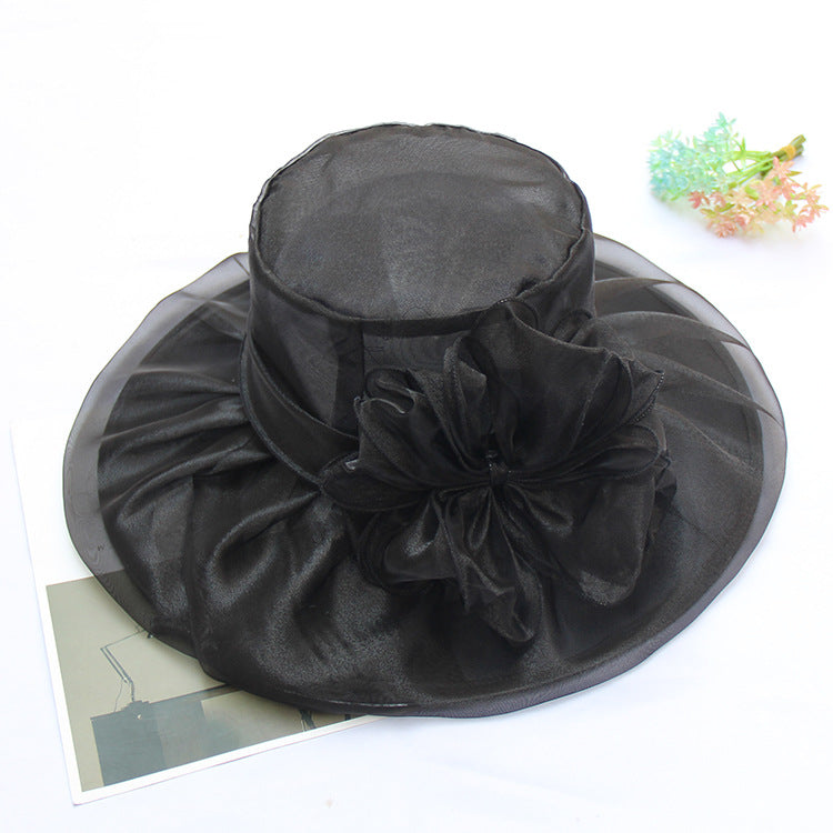 Wholesale Summer Flower Gauze Hat Retro Elegant Double Organza Sun Hat Foldable Sun Hat