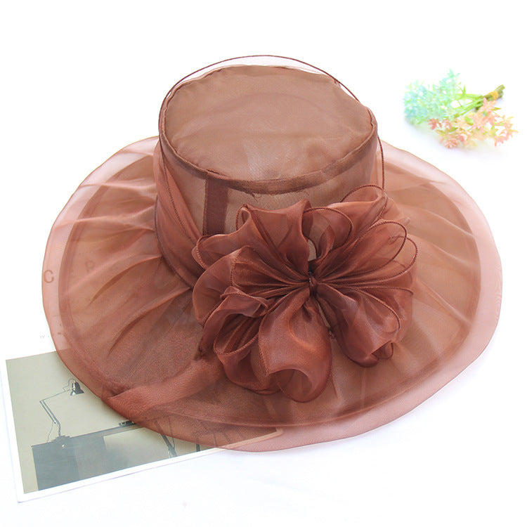 Wholesale Summer Flower Gauze Hat Retro Elegant Double Organza Sun Hat Foldable Sun Hat