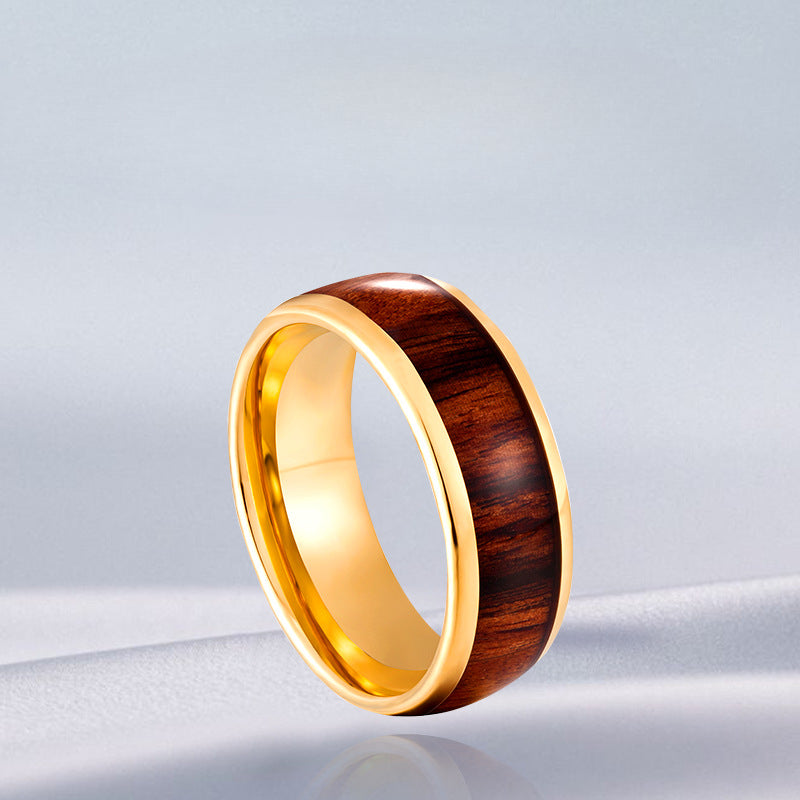 Wholesale Tungsten Steel Golden Wood Grain Black Gold Ring
