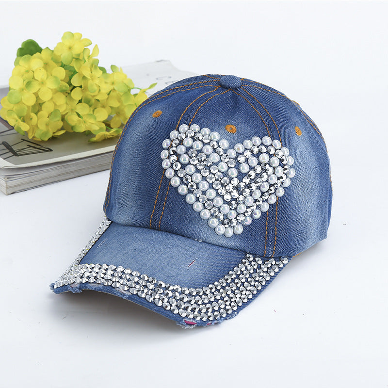 Wholesale Heart-shaped Diamond Denim Baseball Caps