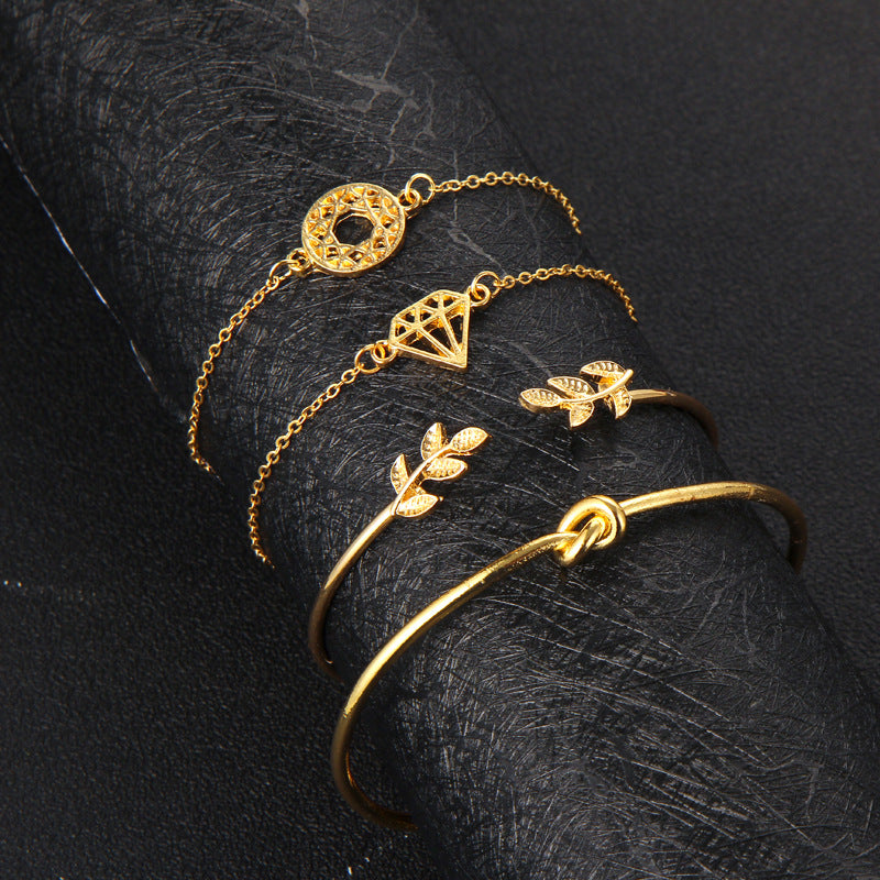 Wholesale Vintage Leaf Knotted Hollow Geometric Bracelet Set
