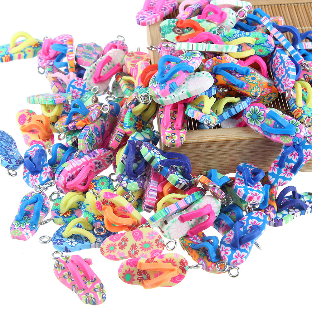 Wholesale 10pcs/pack Soft Pottery Slipper Shape Mixed Color Beads