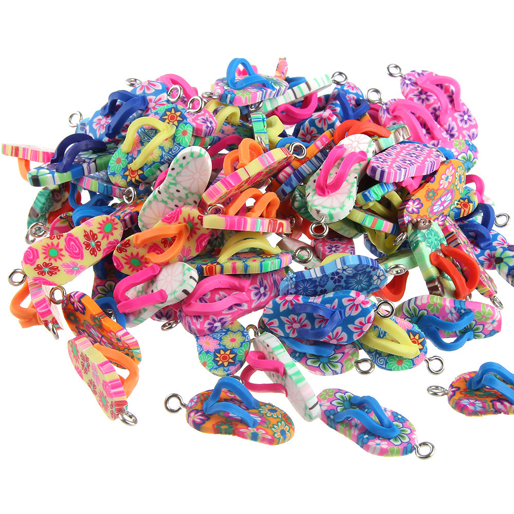 Wholesale 10pcs/pack Soft Pottery Slipper Shape Mixed Color Beads