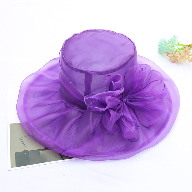 Wholesale Summer Flower Gauze Hat Retro Elegant Double Organza Sun Hat Foldable Sun Hat
