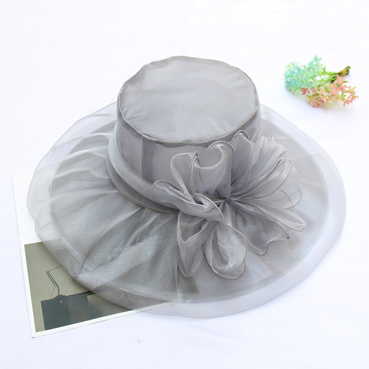 Wholesale Summer Flower Gauze Hat Retro Elegant Double Organza Sun Hat Foldable Sun Hat