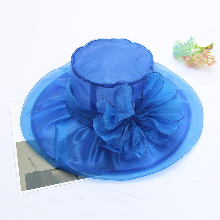Wholesale Summer Flower Gauze Hat Retro Elegant Double Organza Sun Hat Foldable Sun Hat