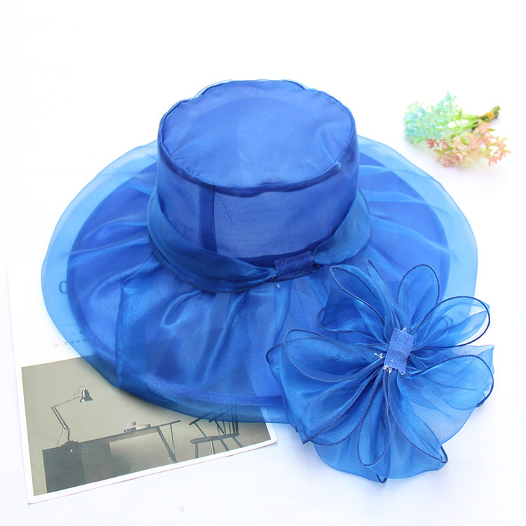 Wholesale Summer Flower Gauze Hat Retro Elegant Double Organza Sun Hat Foldable Sun Hat