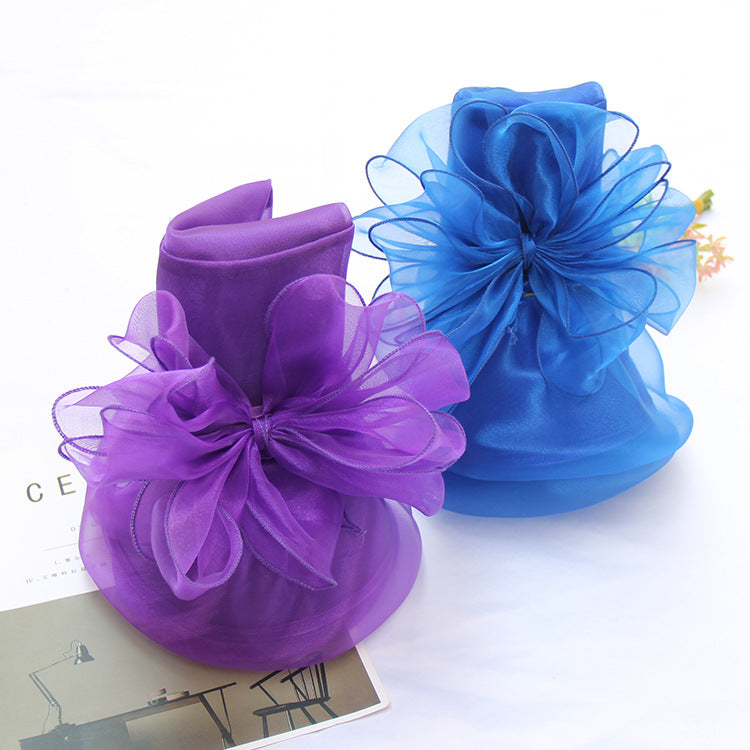 Wholesale Summer Flower Gauze Hat Retro Elegant Double Organza Sun Hat Foldable Sun Hat