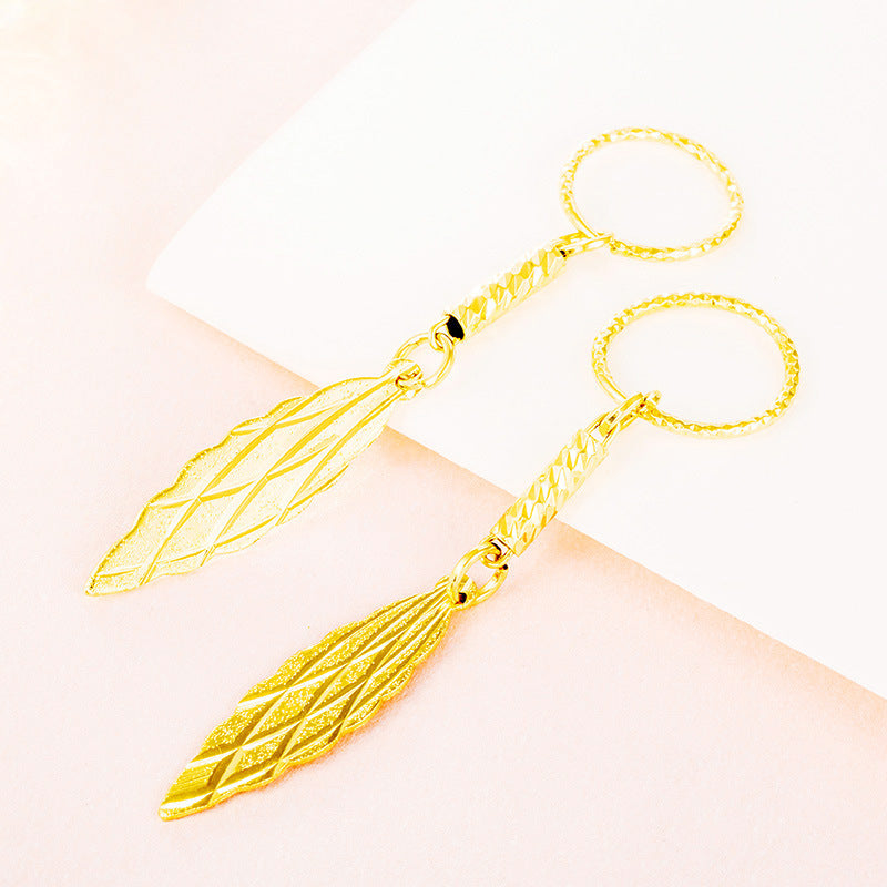 Wholesale Gold-plated long gold leaf tassel earrings