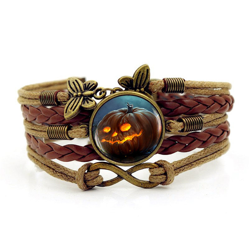 Wholesale Halloween Pumpkin Time Gem Butterfly 8 Word Hand Woven Alloy Bracelet