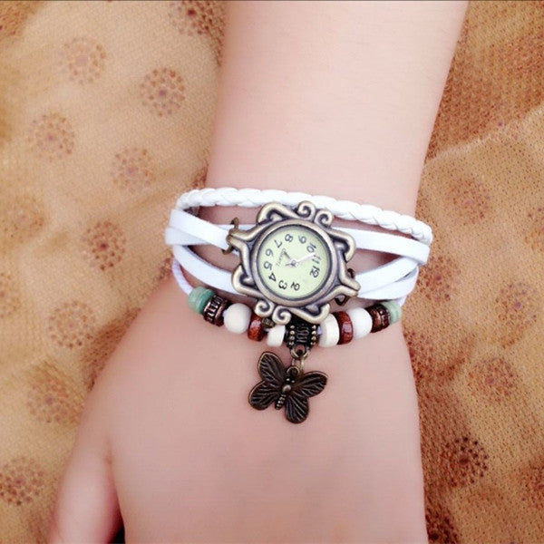 Wholesale Forest Women Butterfly Leather Bracelet Watch
