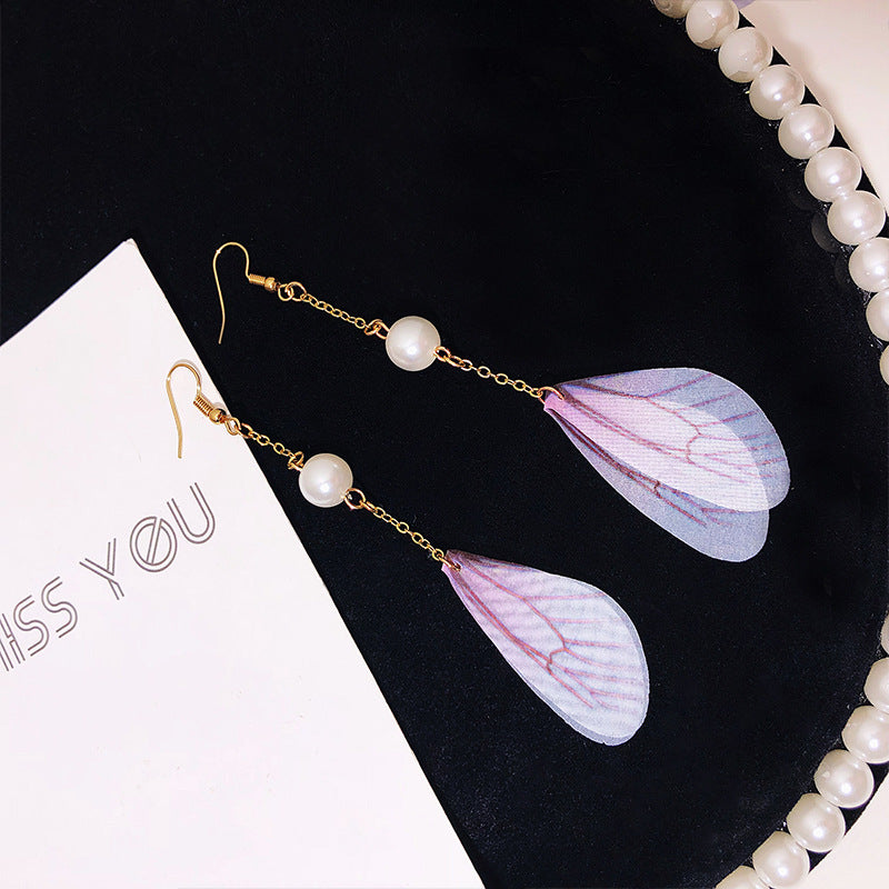Wholesale Vintage Pearl Tulle Butterfly Wing Earrings