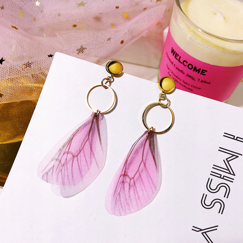 Wholesale Vintage Pearl Tulle Butterfly Wing Earrings