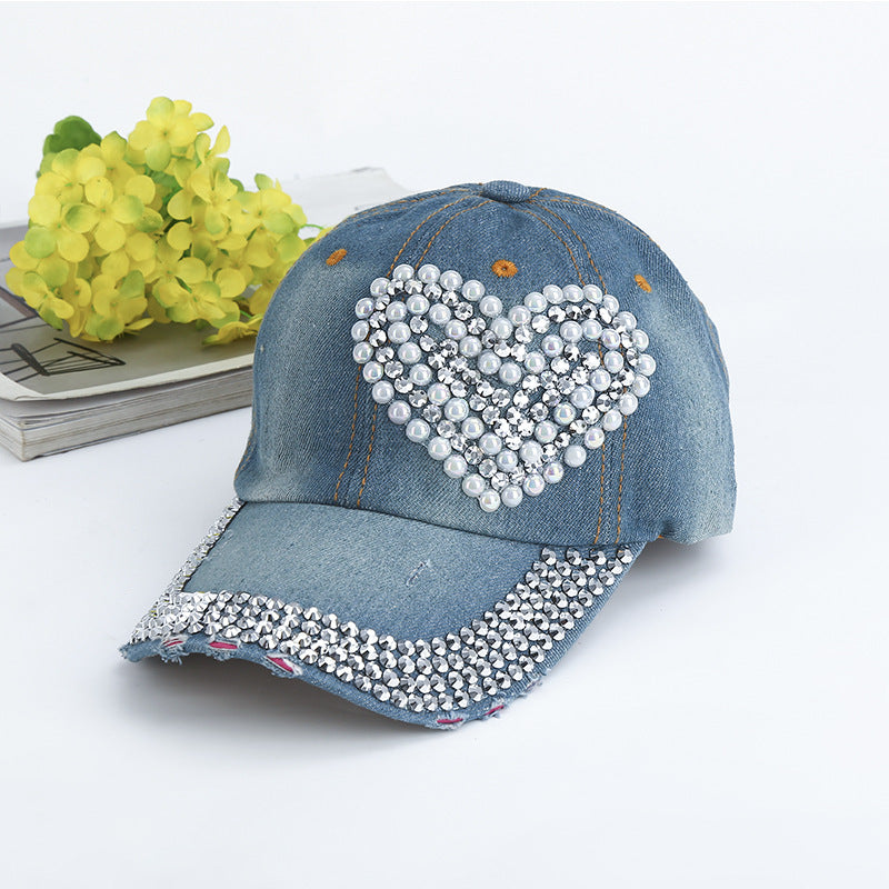 Wholesale Heart-shaped Diamond Denim Baseball Caps