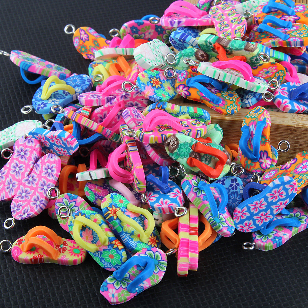 Wholesale 10pcs/pack Soft Pottery Slipper Shape Mixed Color Beads