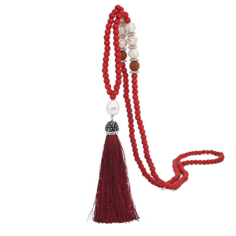 Wholesale Pearl Full Diamond Silk Thread Tassel Necklace Sweater Chain