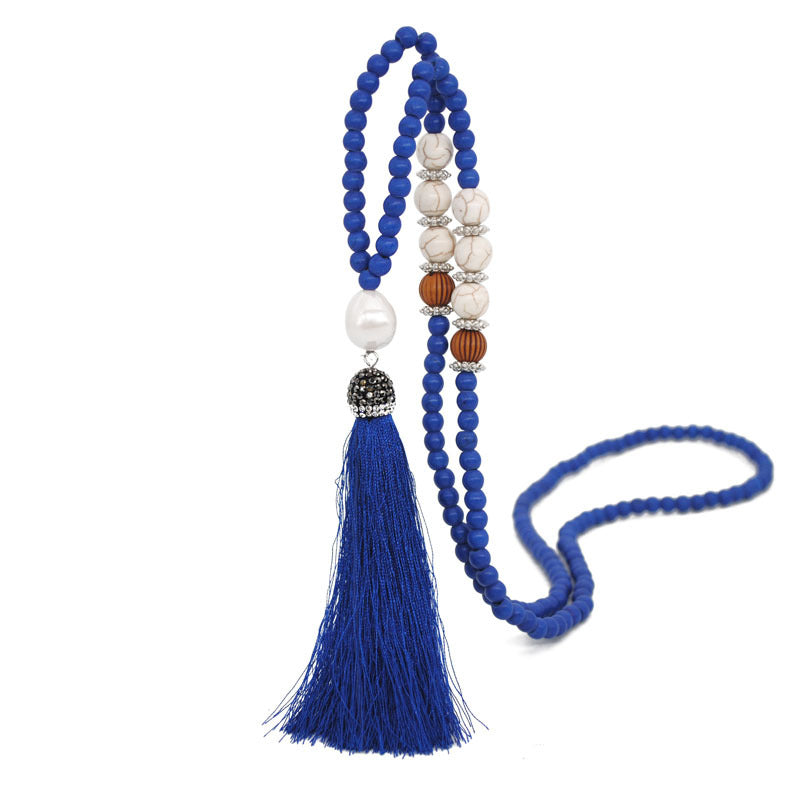 Wholesale Pearl Full Diamond Silk Thread Tassel Necklace Sweater Chain