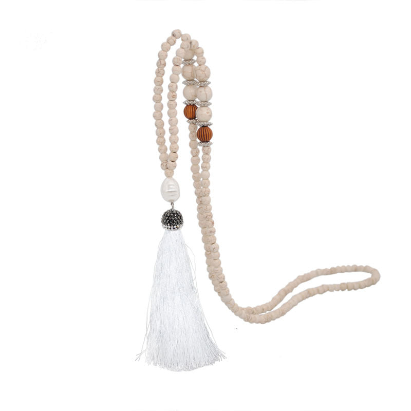 Wholesale Pearl Full Diamond Silk Thread Tassel Necklace Sweater Chain