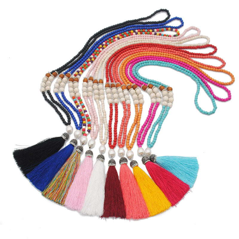 Wholesale Pearl Full Diamond Silk Thread Tassel Necklace Sweater Chain