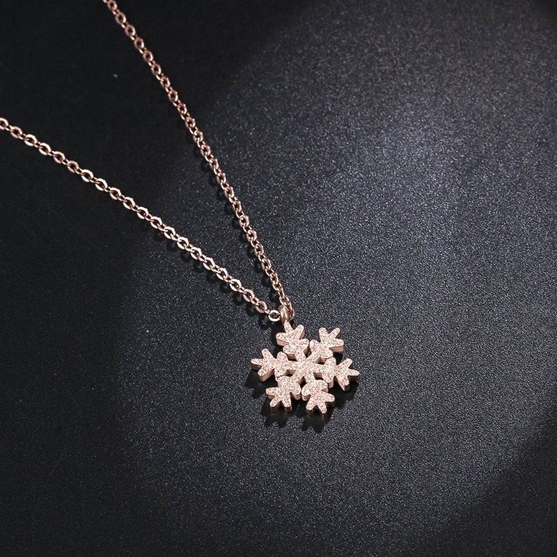 Wholesale Titanium Steel Color Gold Frosted Small Snowflake Necklace