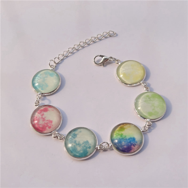 Wholesale Luminous Galaxy Moon Time Gemstone Silver Character Glass Bracelet