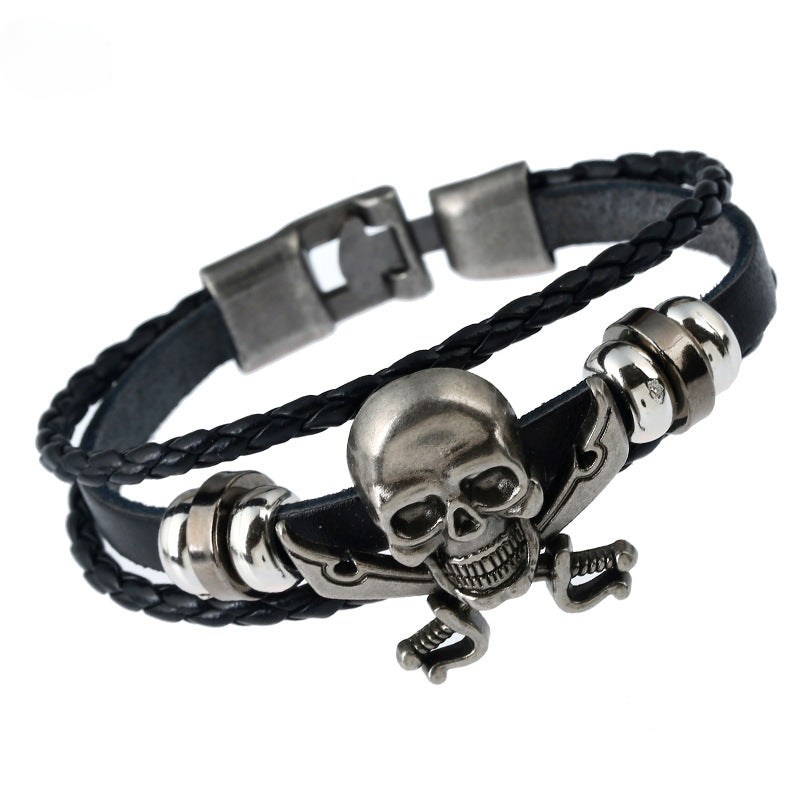 Wholesale Braided Buckle Leather Bracelet Personality Halloween Skull Leather Bracelet
