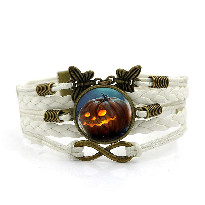 Wholesale Halloween Pumpkin Time Gem Butterfly 8 Word Hand Woven Alloy Bracelet