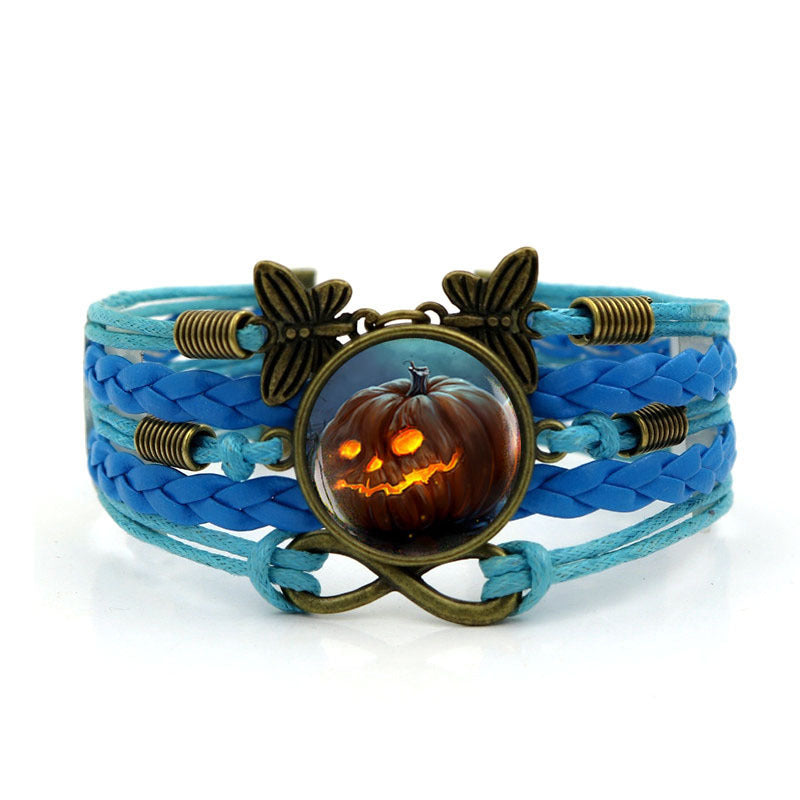 Wholesale Halloween Pumpkin Time Gem Butterfly 8 Word Hand Woven Alloy Bracelet