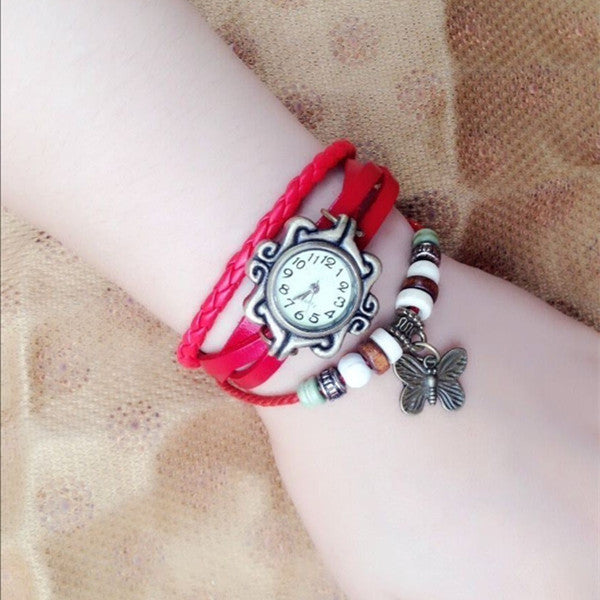 Wholesale Forest Women Butterfly Leather Bracelet Watch