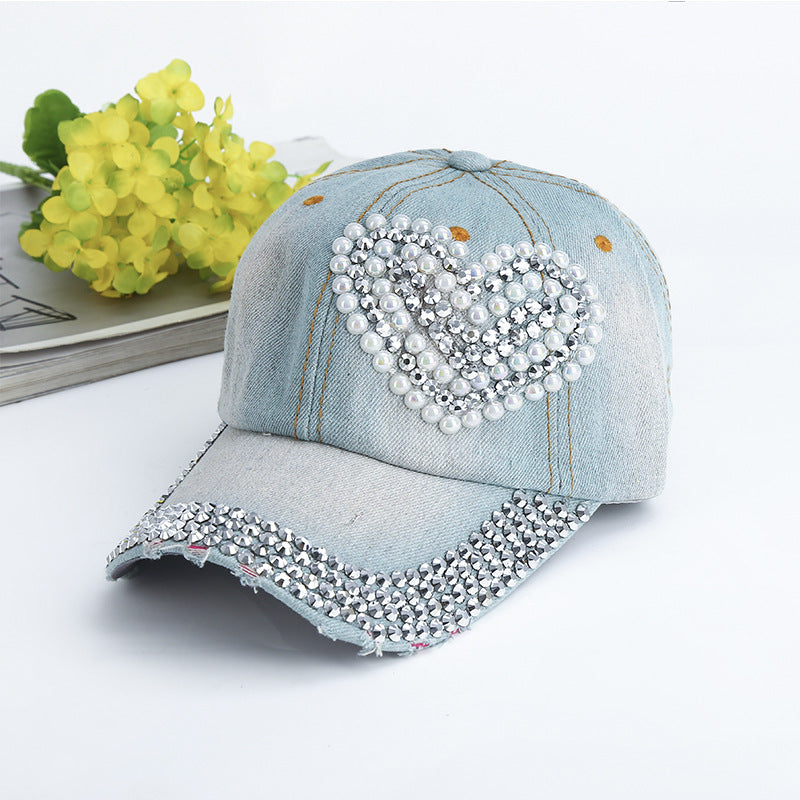 Wholesale Heart-shaped Diamond Denim Baseball Caps